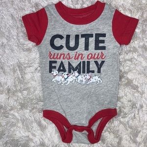 5/$20 Disney Dalmatians “cute runs in the family” newborn onesie